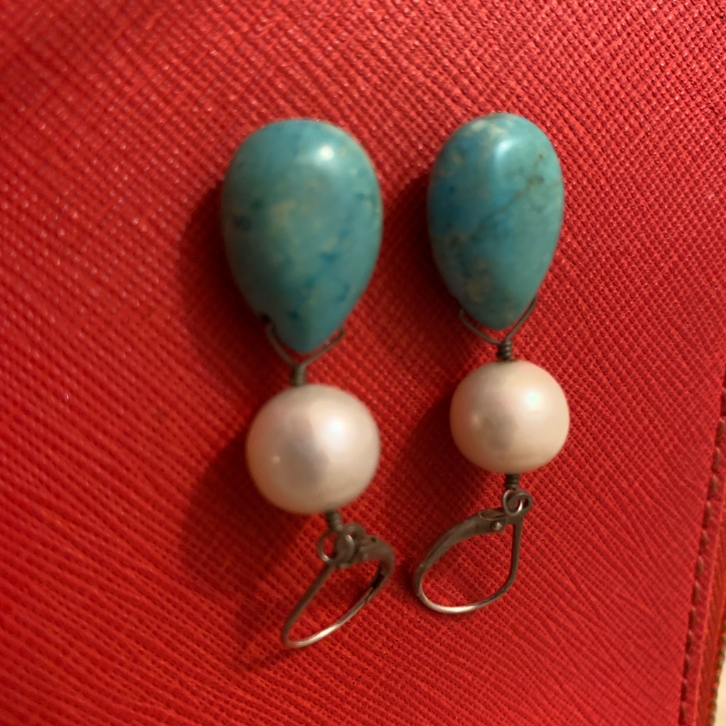 Daniel Espinosa Vintage Authentic Turquoise Real Stones And Pearls Earrings .